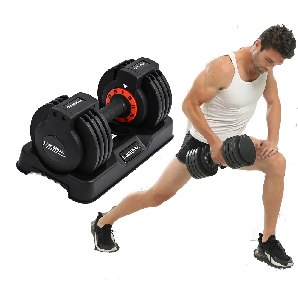25/55LB Adjustable Steel Dumbbell Set for Home Gym 5-in-1 Free Weights with Anti-Slip Handle Custom Logo 25lb Weight