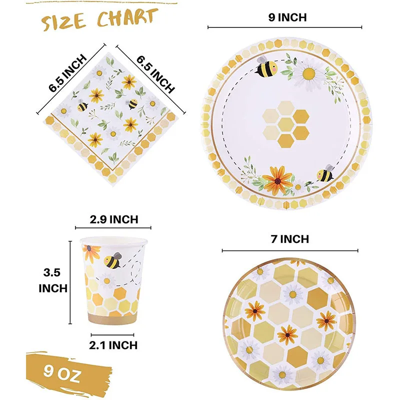 Bee theme party supplies disposable paper towels paper plates paper cups party decor dinnerware set