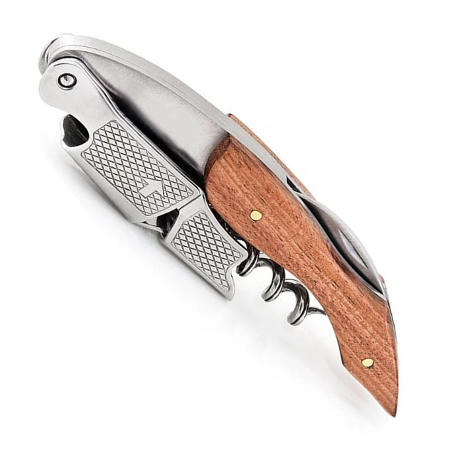 WA-2731 Premium 3 in 1 Stainless Steel Double Hinged RoseWood Handle Wine Waiters Corkscrew