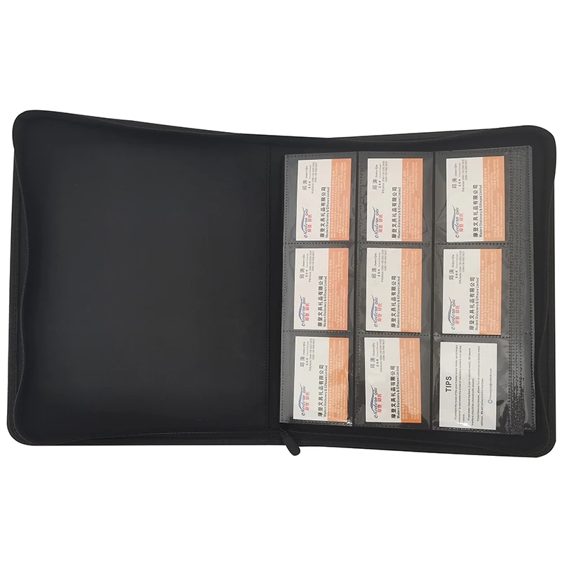 Modernqiu 9-Pocket PU Leather Trading Card Binder Customizable Zipper Design for 360 Cards as Stamp Card Photo Album