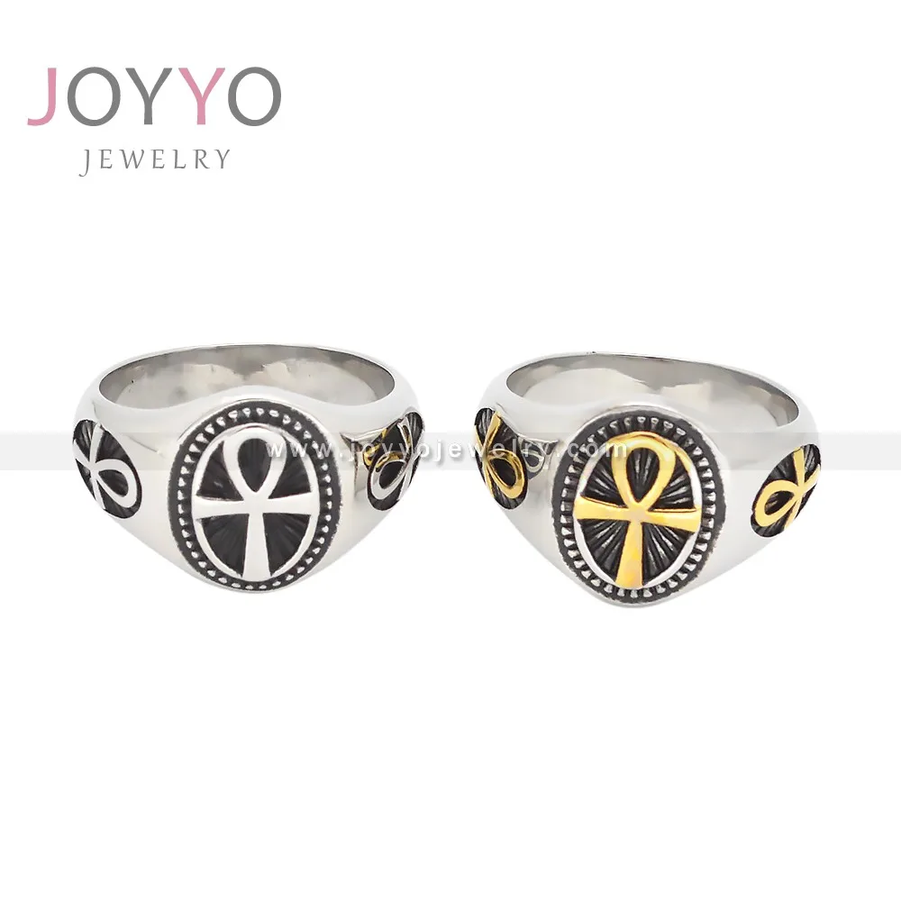 Factory Manufacturer Ankh Ring Silver Gold Mens Stainless Steel Signet Ring for Men