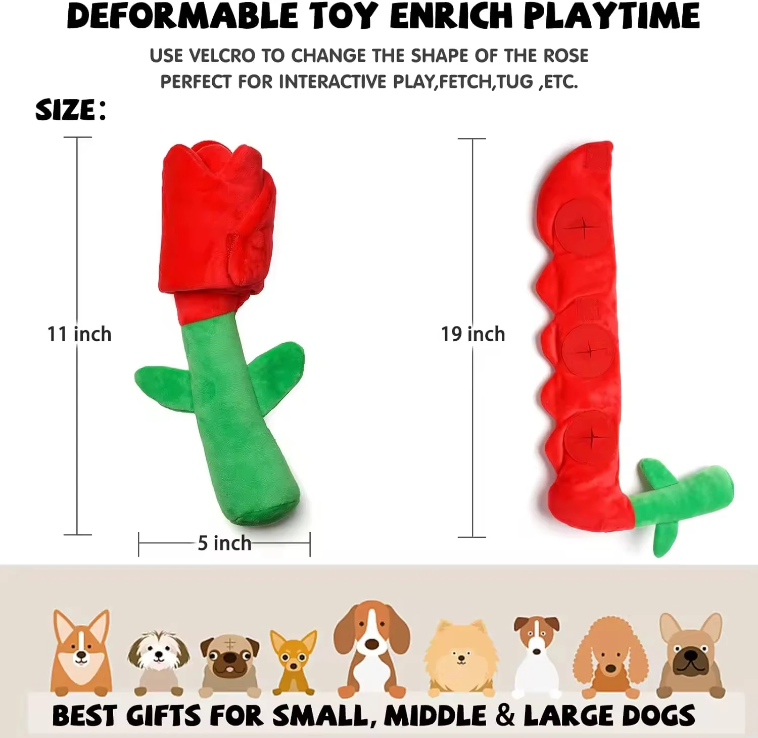 Wholesale Custom Fashion Romantic Red Rose Gifts Durable Puzzle Squeaky Crinkle Valentine Dog Toy