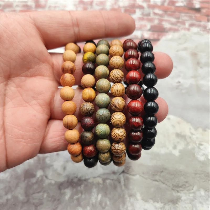 Bracelets En Bois Hommes Handmade Natural Wooden Bead Bracelets Elastic Wood Bead Bracelet For Men Pulsera De Cuentas