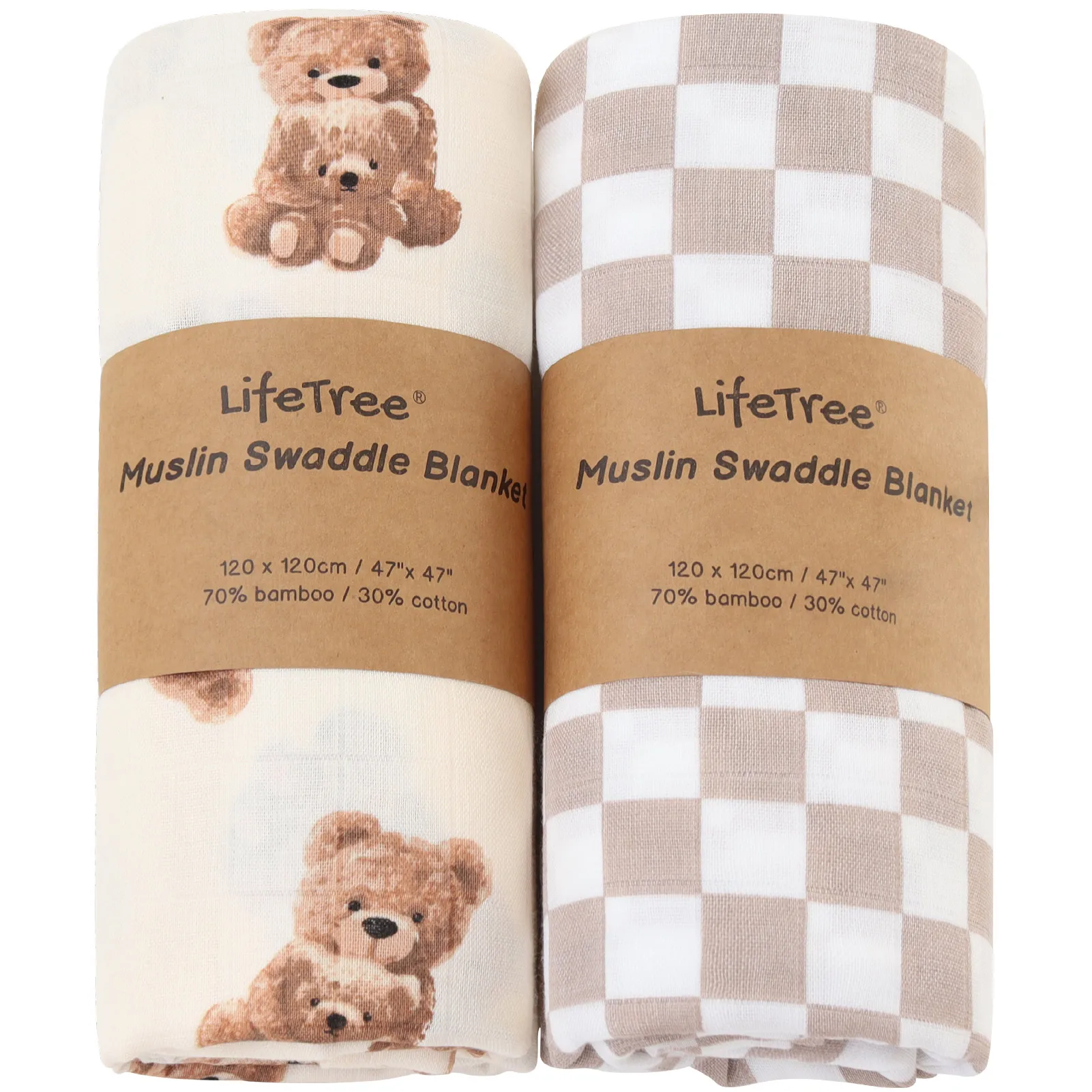 2023 Hot Baby Muslin Swaddle Blanket Set Organic Bamboo Cotton 47*47 inches Teddy Bear Checker Newborn Wraps Set