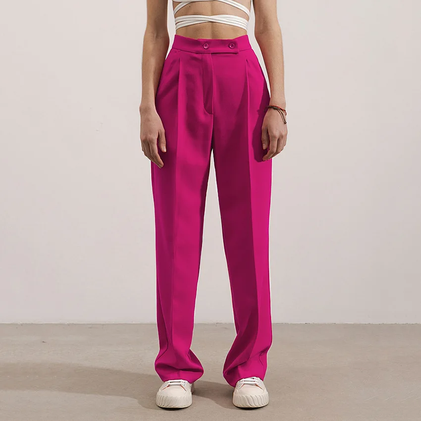 Mandy Trousers Casual Straight Pants Suit Pants Red New High Waist Slim 2023 Spring Women Office Lady Loose Summer One Piece Dress