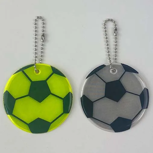 Custom High Visibility Safety Reflective PVC Keychain Pendant Football Soccer Reflector Charm Keyring for School Bag Backpack