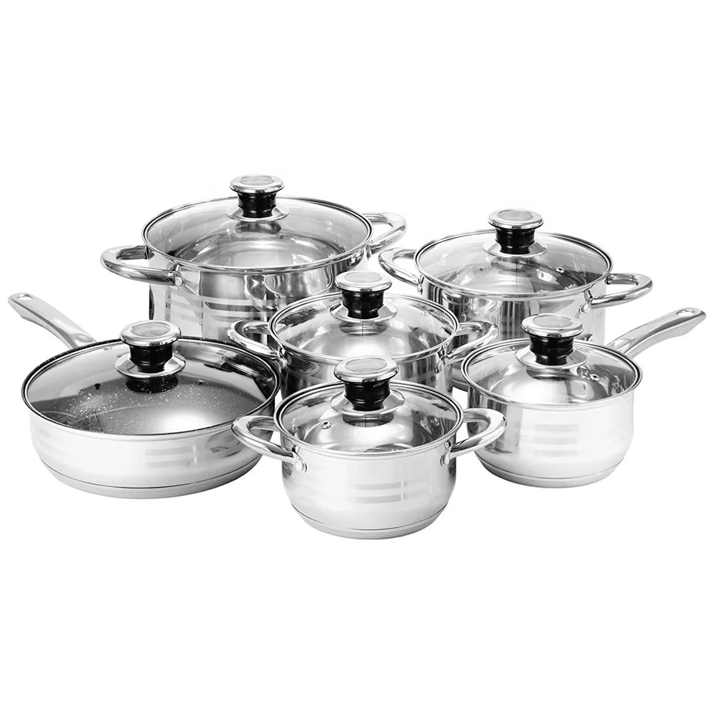 Hollow Handle 12 Pieces Cooking Pots and Pans Induction Cookware Stainless Steel Cookware Set