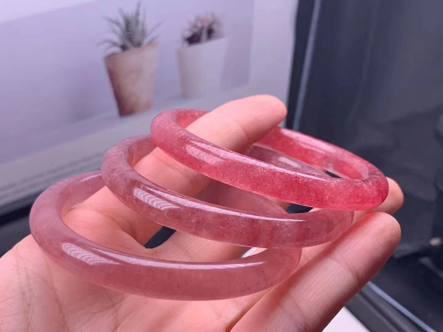 Genuine AAA High Quality Crystal Quartz Gem Natural  Aquamarine Bracelets Green Jade Madagascar Rose Quartz Bangle For WomaN