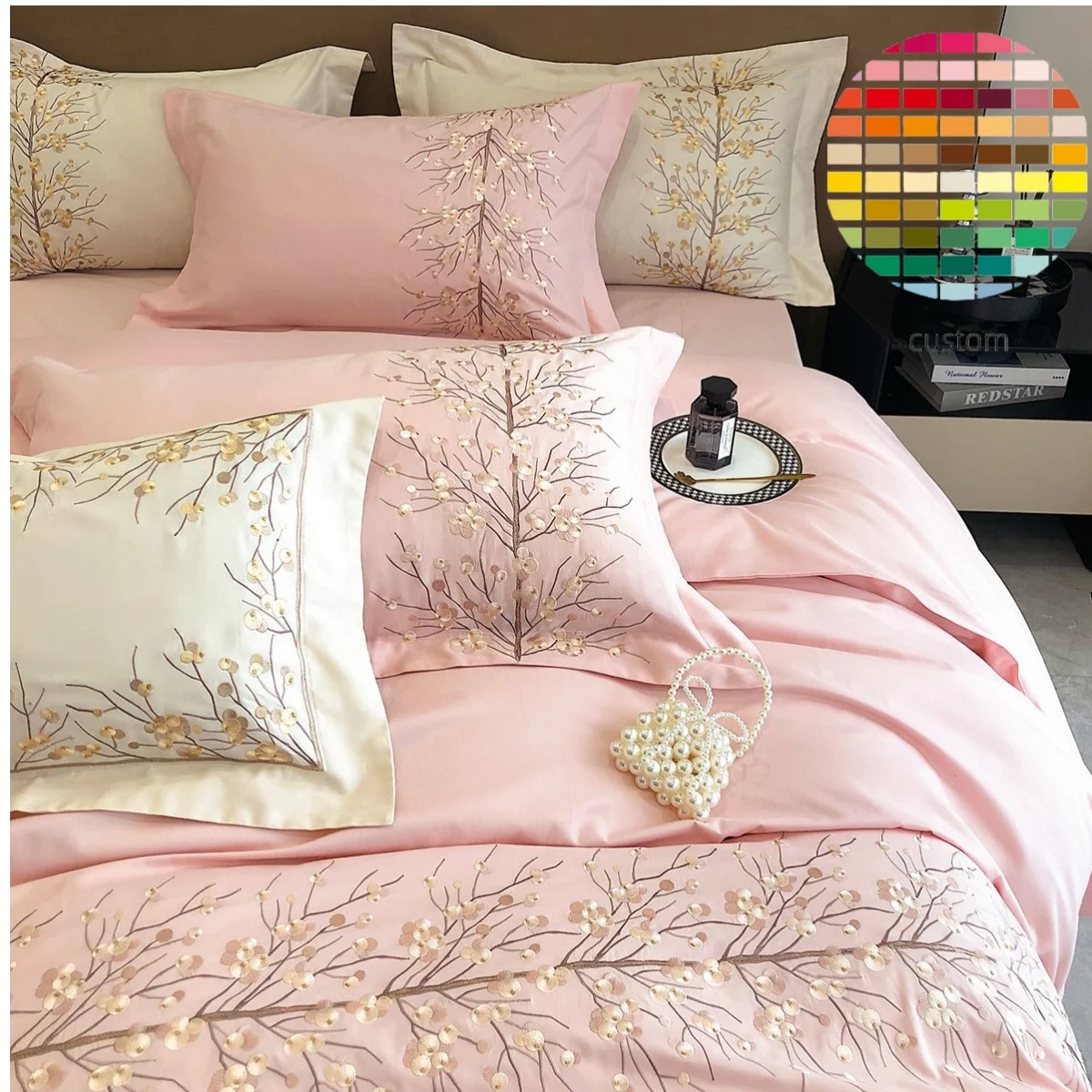 Luxury 100% Cotton Natural Organic 4-In-1 Bedding Set White Custom King Queen Size Duvet Comforter Cover Bed Sheet Bedding Set