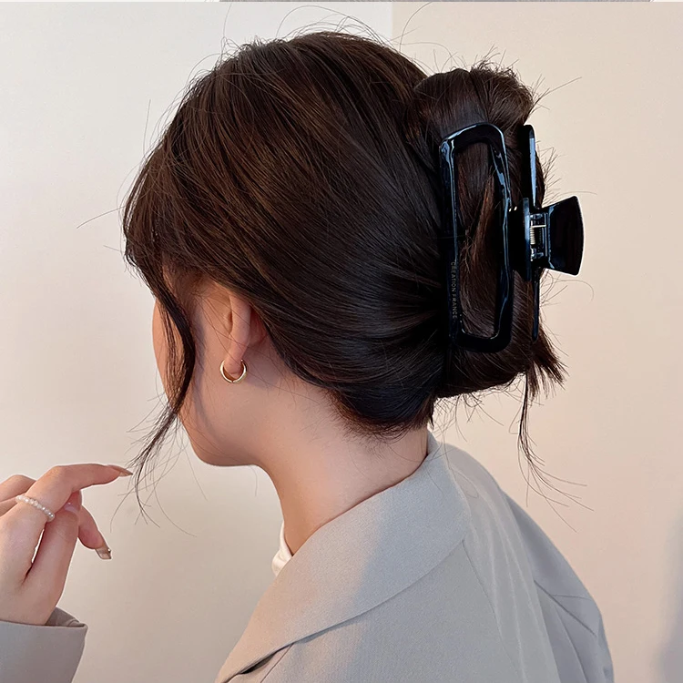 French Acetate Hair Clip Large Hollow Square Hairpin High Grade Black Hairpin Back Head Plate Hairpin Shark Clip