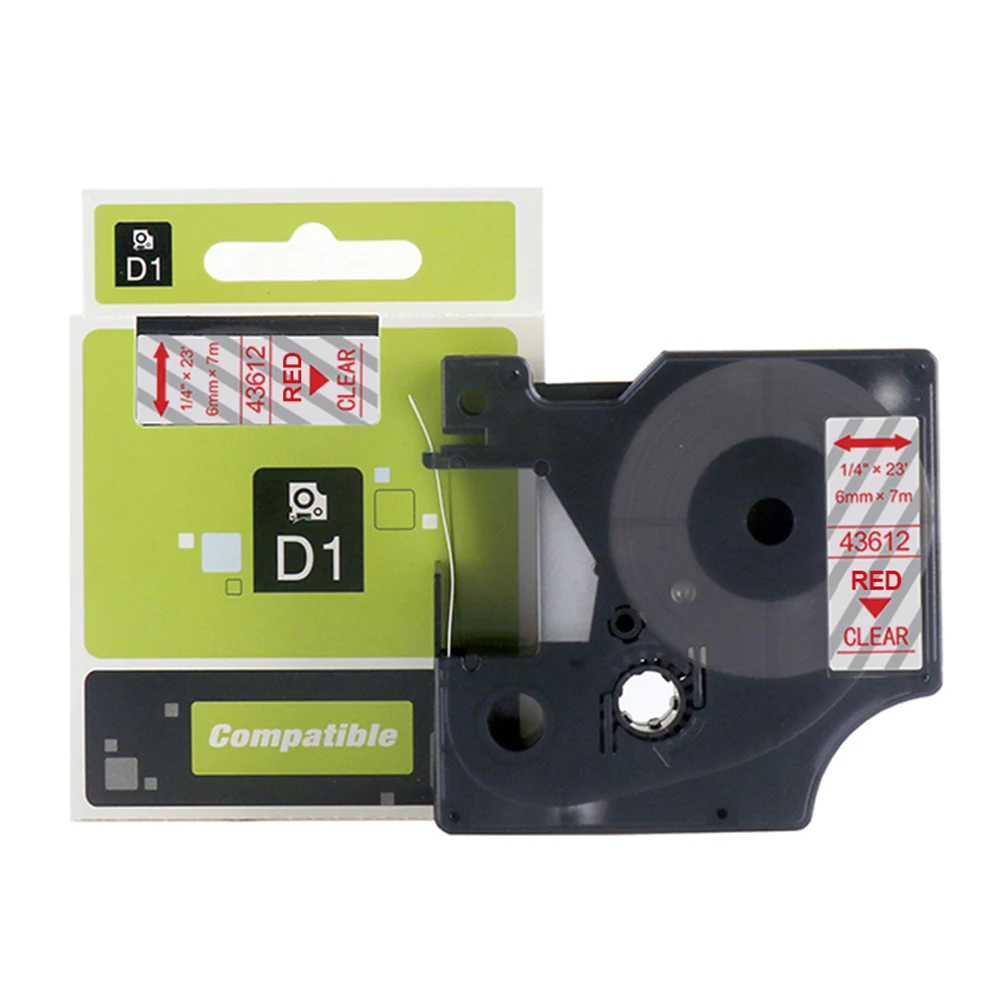Прямая продажа, совместимая лента для Этикеток DYMO D1, 6 мм, 43612 красный на прозрачном