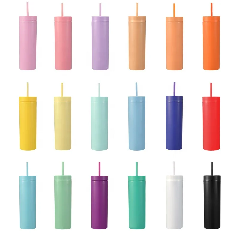 TY  Wholesale 16oz Colored Plastic Cups With Lids and Straws Double Wall Matte Plastic Cup