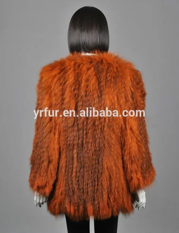 YR654 New Design Red Fox Knit Dyed Colors Fur Coat