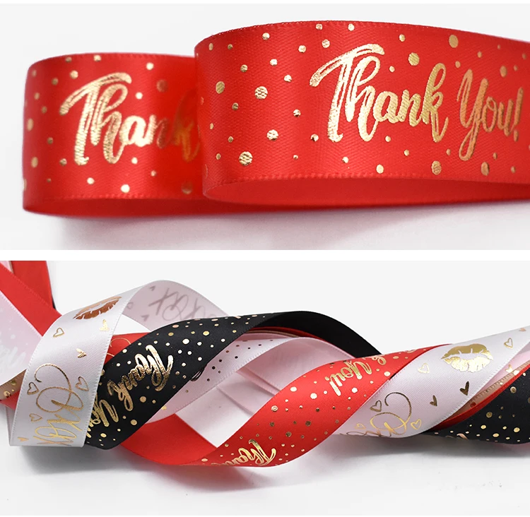Hanfan Factory Ribbon Spot Wholesale 2.5cm Gilding Ribbon Polyester Diy Gift Bags Birthday Gift Ribbon