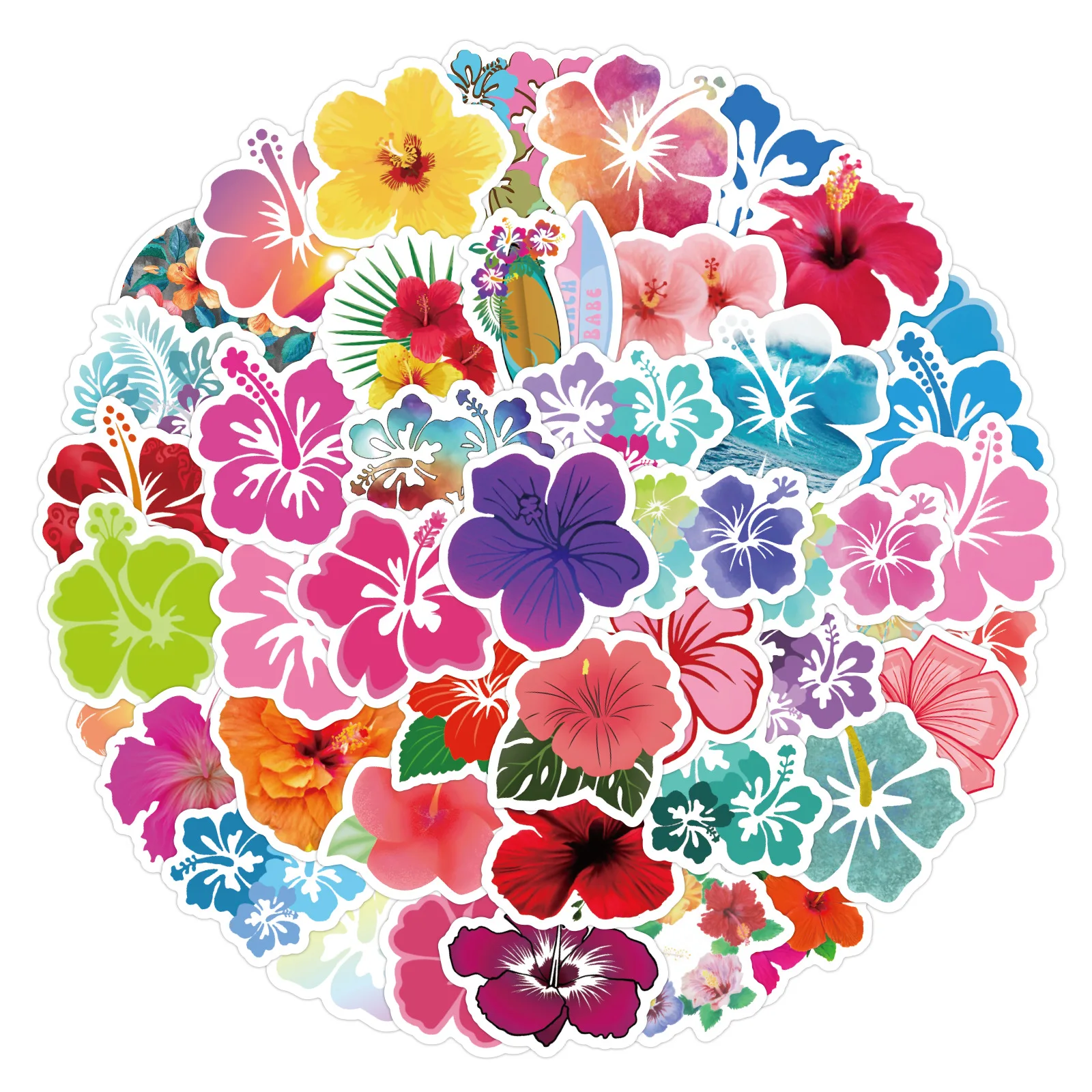 60Pcs Fresh Hibiscus Flower Graffiti Sticker Lee Box Notebook Skateboard Decorative Sticker Waterproof Pvc Stickers