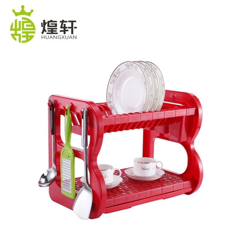 
2 Tier Colorful Plastic Dish Drying Rack Kitchen Dish Drainer Storage Dish Shelf With Drain Rack 