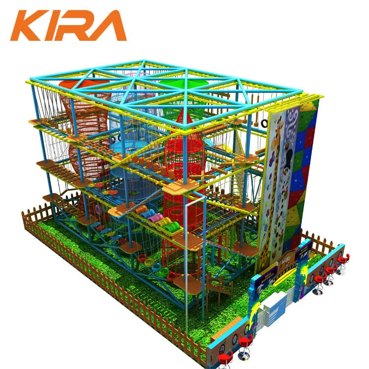 New Design children playground equipment high rope course with climbing wall for sale