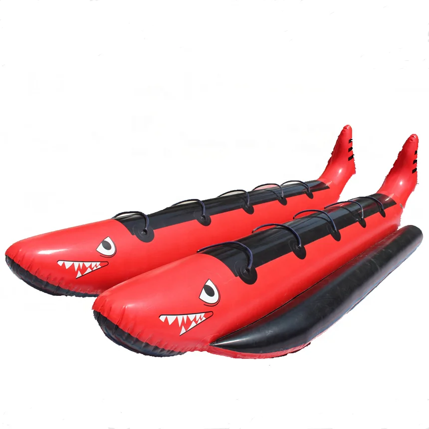 Customized summer Red Shark Fly Fish Inflatable Water Towable Banana Boat Sled For 6 Person For Sale