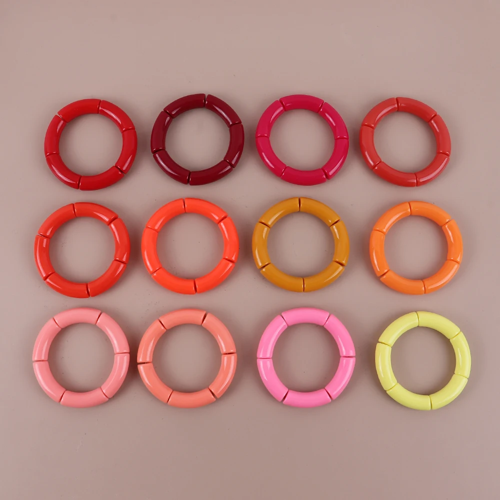 Brief Casual Round Big Stretched Bracelet Candy Color Acrylic Bamboo Tube Beads Stack Elastic Bracelets Bangles Party Jewelry