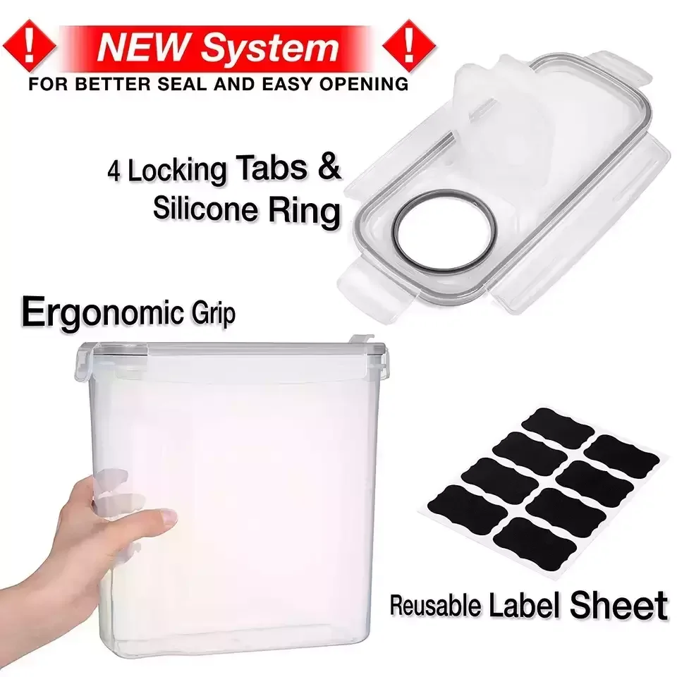 2 Pack 4l Large Plastic Airtight Dry Food Storage Container Set with Lid