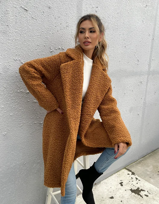 
Shein In Stock Manufacturer Lowest Price Premium Pocket Open Front Women Teddy Coat 