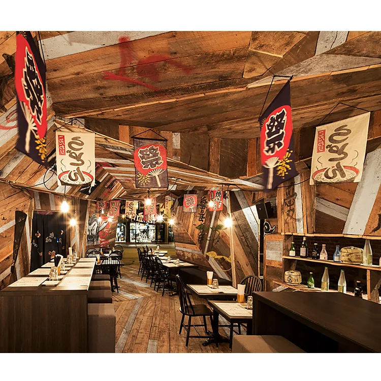 Chuangdian Factory Custom Commercial Solid Wood Japanese Style Dining Table and Chairs Canteen Restaurant Furniture