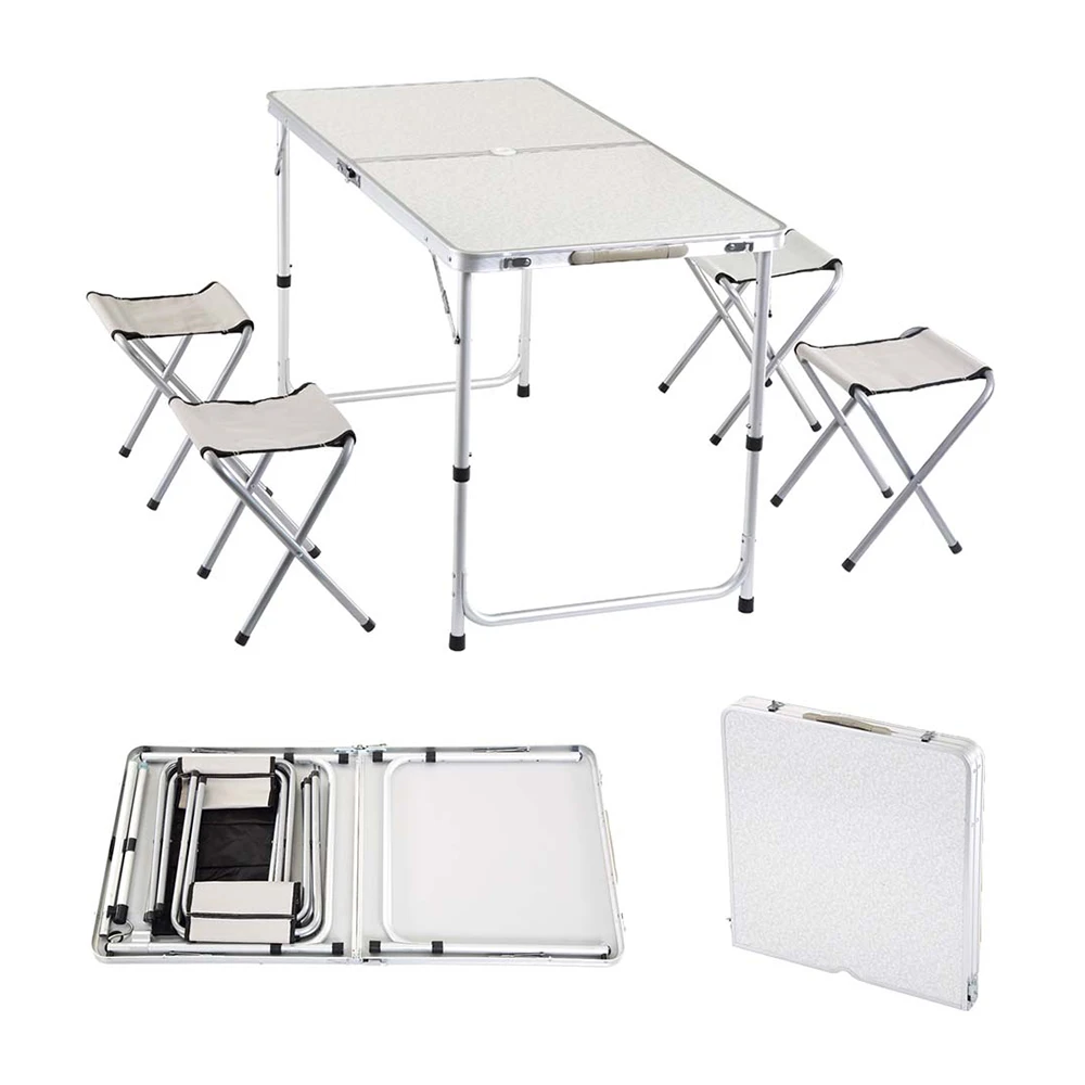 Easy Carry Handle Height Adjustable Craft Aluminium Camping Picnic Folding Table And Chair Set