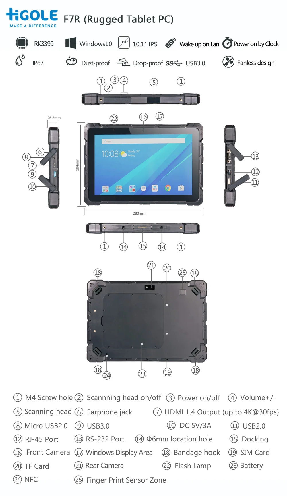 HiGole 10.1 inch Android IP67 waterproof industrial rugged tablet pc