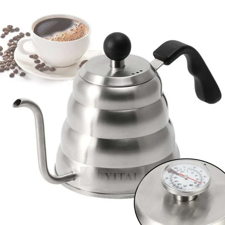 Coffee Kettle 1.2L 1L Stainless Steel Pour Over Coffee Pot Kettle Drip Kettle with Thermometer For Home Office Cafetera