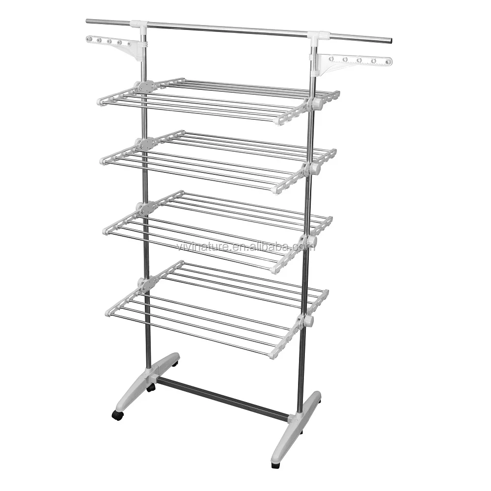 Height Adjustable Multi Layers Laundry Cloth Drying Rack with 6 Wheels