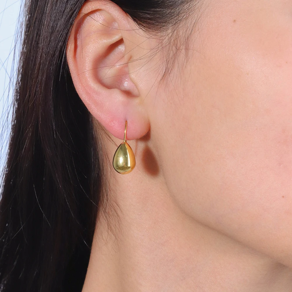 Chris April 316L stainless steel water drop hook drop earrings  18k gold hoops for women