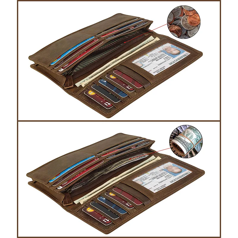 OEM Luxury Long Wallet Genuine Leather RFID Blocking Coin Purse Business Card Sleeve Cover Dollar Money Clip Credit Card Holder