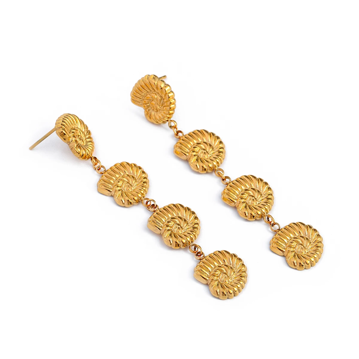 J&D 18k PVD Stainless Steel Gold Plated Personalized 4 Layers Conch Design Earrings  For Women