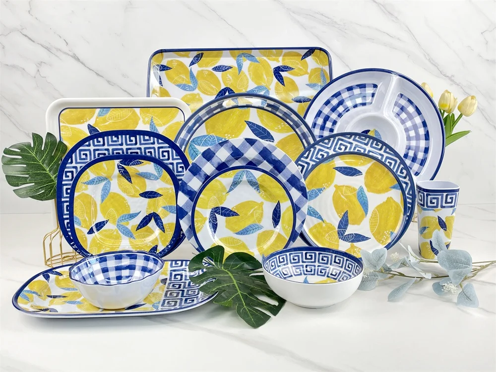 Melamine hard plastic 18 piece combo plates diner set daily homeware complete wedding dinner plates set for 6