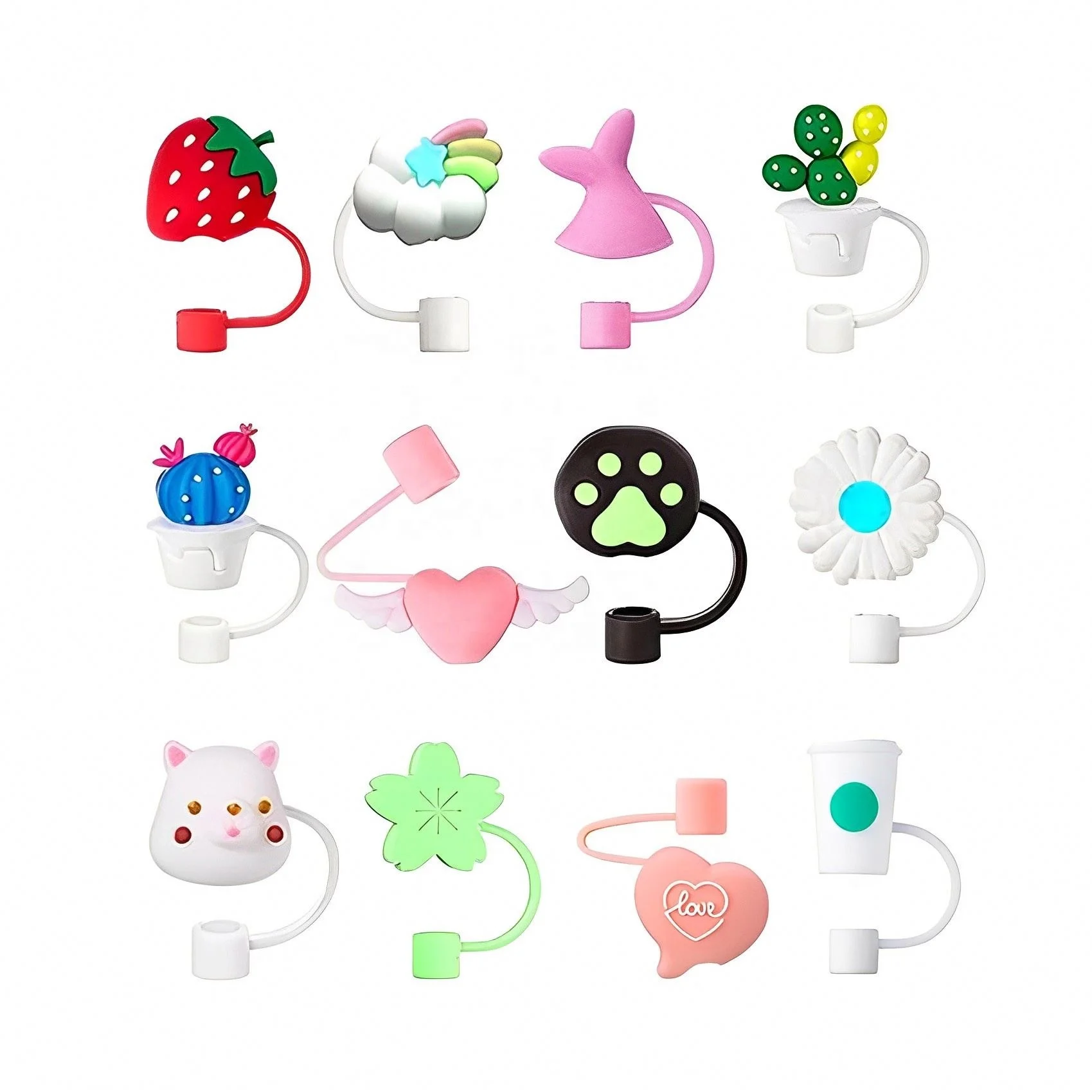 Изготовленный на заказ логотип дизайнерский резиновый ПВХ 3D 10 мм 8 мм Питьевая чашка Стэнли силиконовая соломенная крышка Топпер шармы для Tumbers