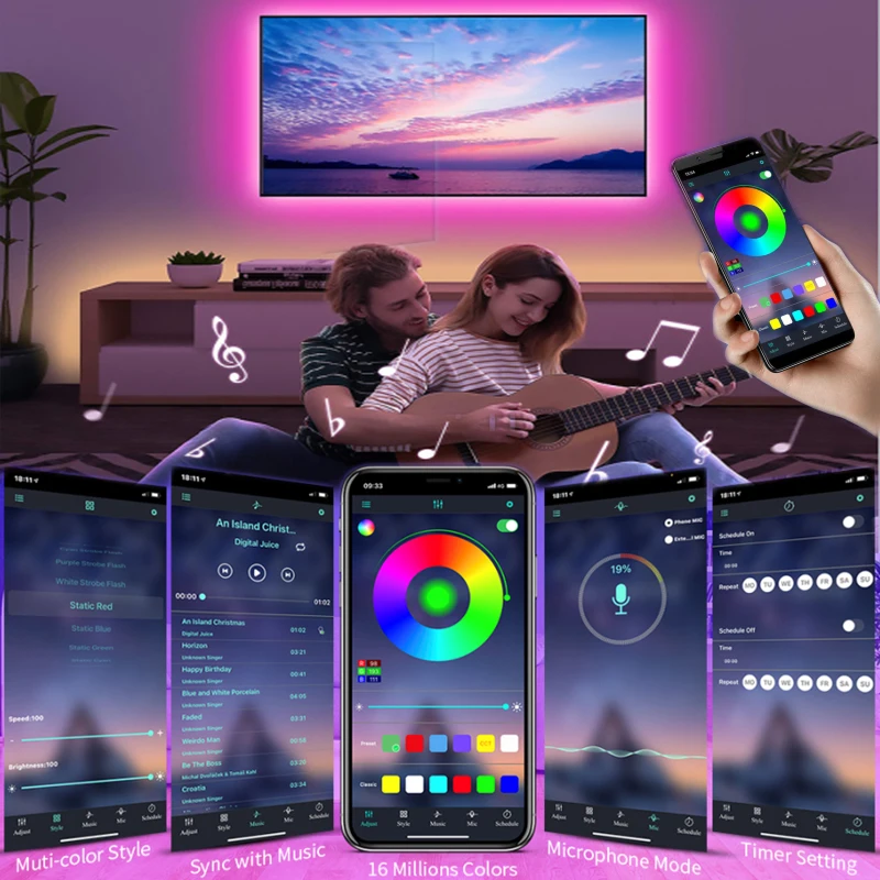 Декоративная Гибкая умная СВЕТОДИОДНАЯ лента SMD Rgb с дистанционным управлением по USB 12 В постоянного тока 5050 2835 1 м 2 3 4 5