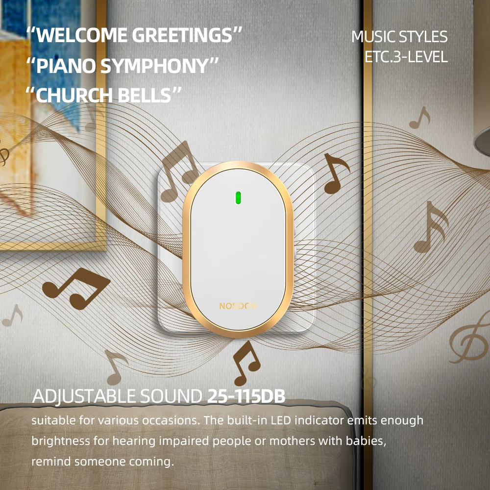 Ip44 Waterproof Wireless Doorbell Up to 300m Low Power Consumption Wireless Doorbell for Home Security