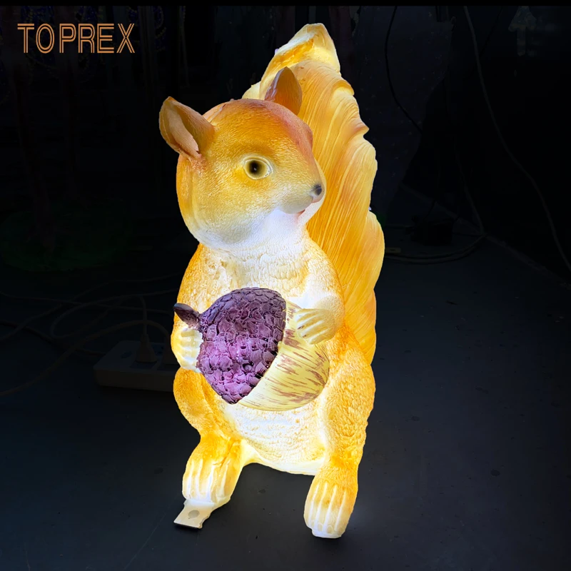 Shenzhen Toprex theme park outdoor decor waterproof life size resin fiberglass safe material led squirrel animal lights