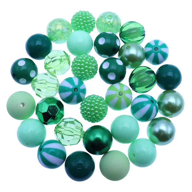 Newest Fashion Loose Chunky 10 Styles 100Pcs Green Color Combined 20mm Mixed Acrylic Beads For Jewelry Making
