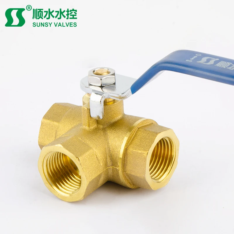 China Yuhuan shunshui sunsy factory NPT BSP 59-1 L style female thread end three way brass ball vale for water oil steam