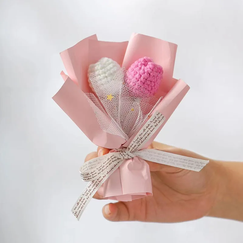Wholesales Handmade Crochet Flowers Mini Knitted Flowers Bouquet For Women Girl Promotion Gift