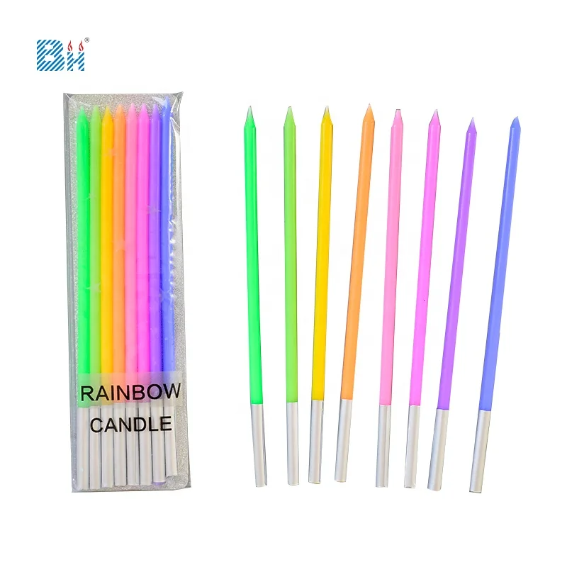 Rainbow candles birthday cake long thin stick