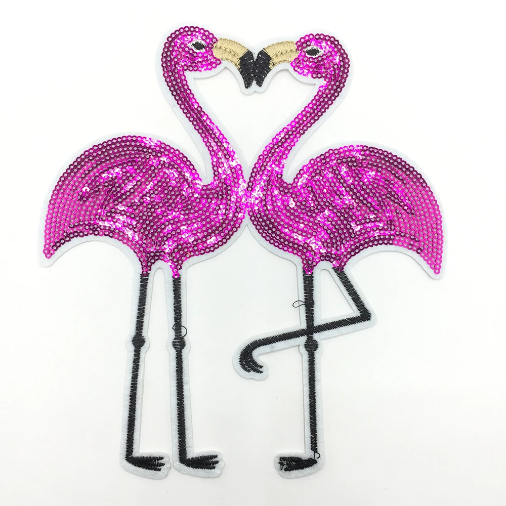 High Quality Iron On Flamingo Flower Pearls Handwork Sequins Embroidery Patches