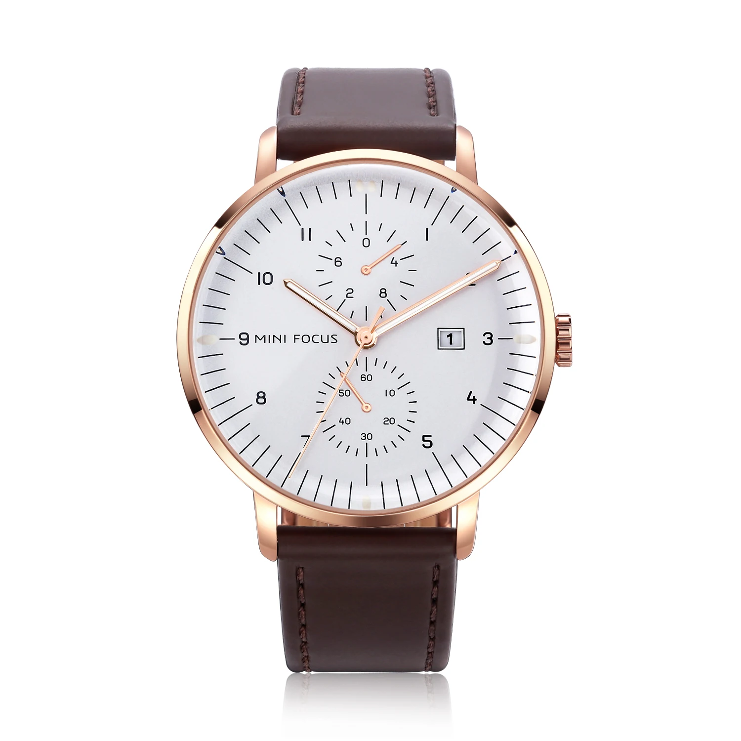 MINI FOCUS MF0052G Fashion Leather Men Quartz Watches Reloj De Hombre Chronograph Waterproof Wrist Watches for Men