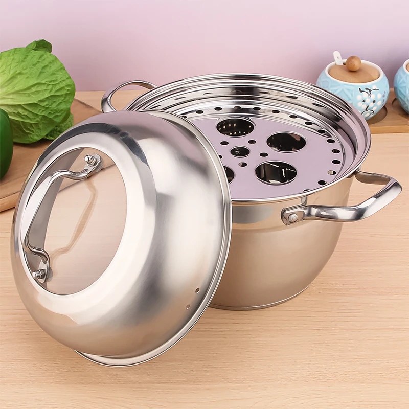 Stainless Steel Cooking Steamer Pot Bread Vegetable Steam Pot Set High Quality Stainless Steel Steamer Pot With Glass Lid