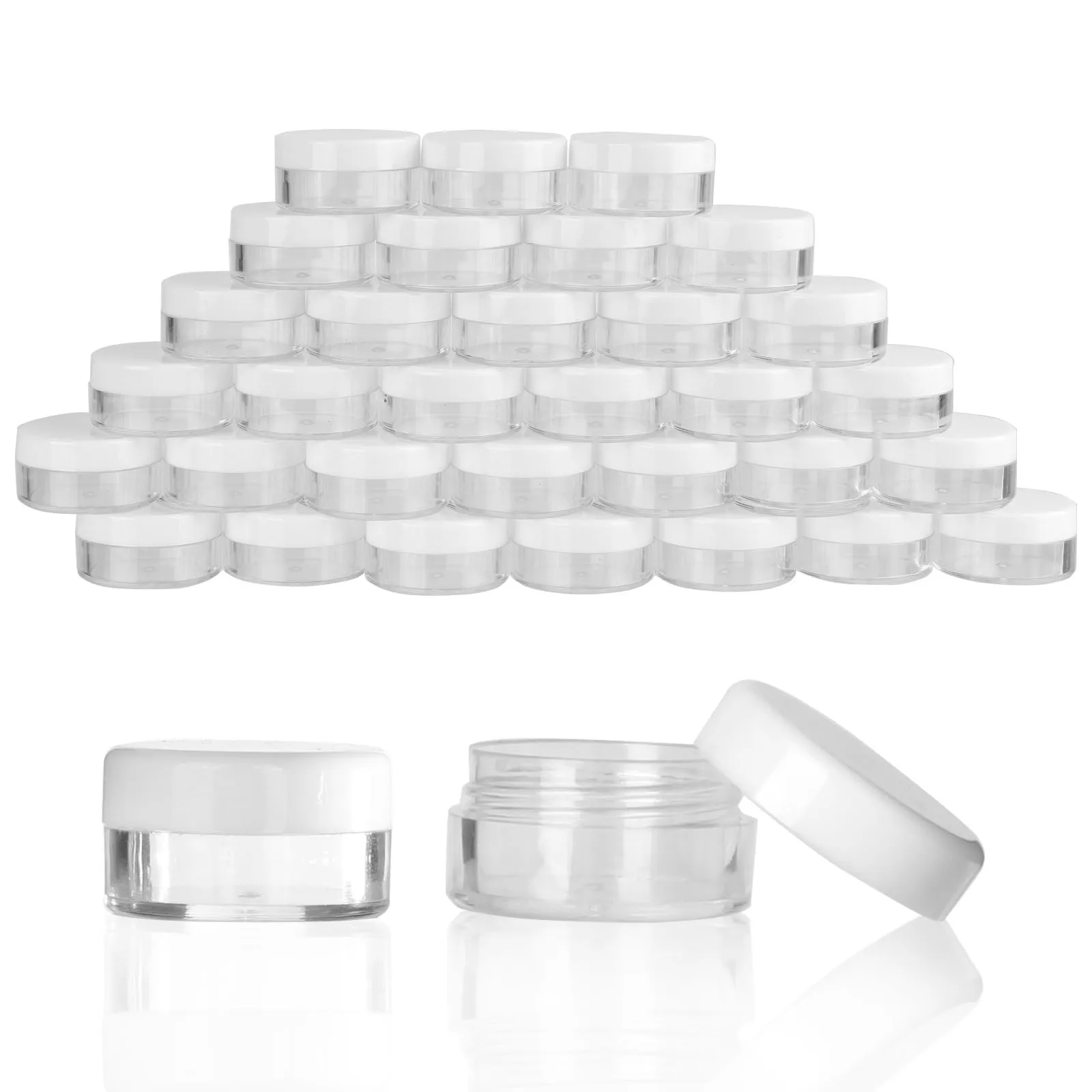 Spot 5g plastic white cap cream jars nail art beads sequins flash powder filling storage container cosmetic sample empty jar
