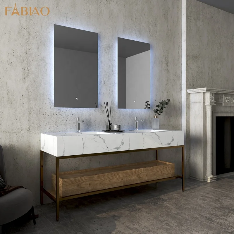 FABIAOarmario para banheiro Modern Style Commercial Sink Mirror Bathroom Double Sink Vanity