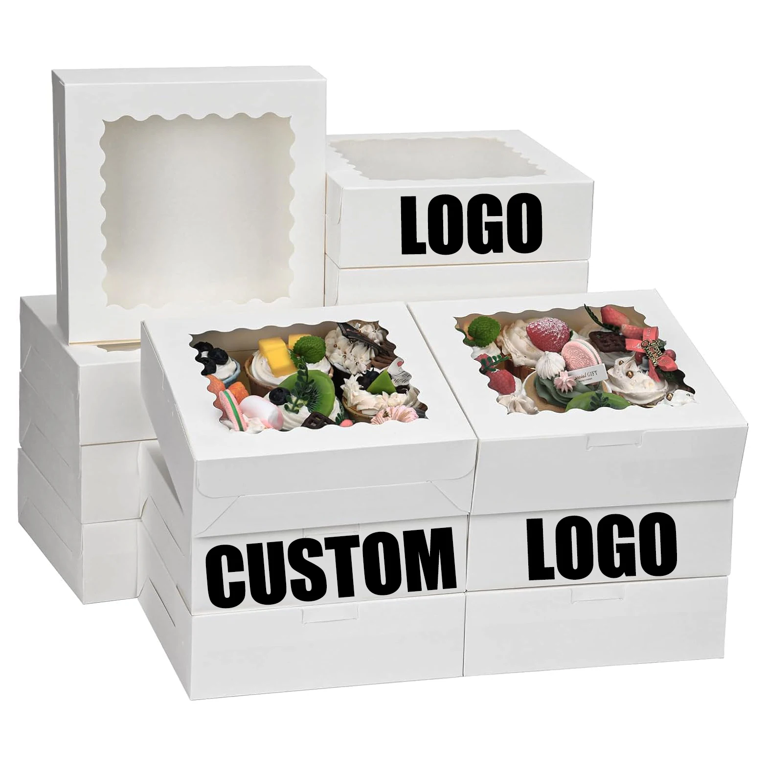 Chinese factory Paper box with window Custom Logo Bread donuts baked cookies bakery small cardboard cake box custom