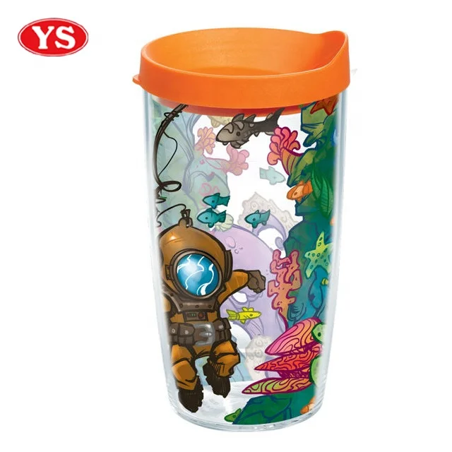 promotional 16oz double wall plastic auto coffee travel mugs with lid