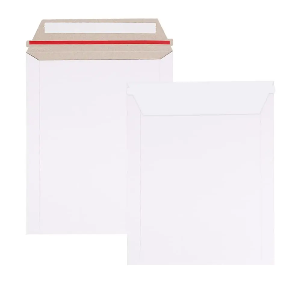 Custom Size Wholesale White Recycled Paper Self Seal Flat Hard Cardboard Card Board Photo Document Shipping Rigid Mailer Mailers